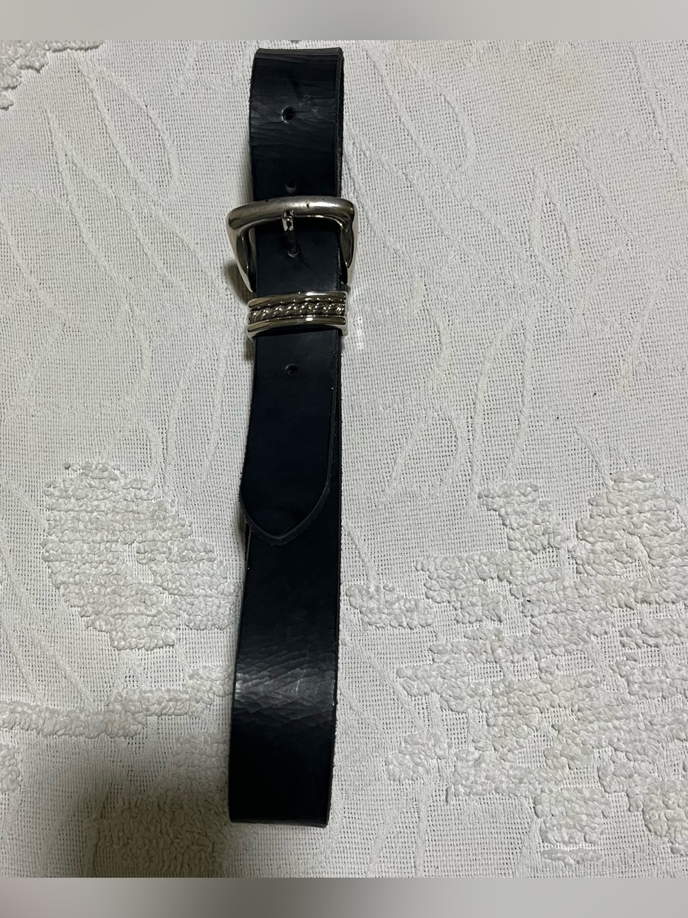 Black Leather Women’s Belt with Silver Buckle  31” length